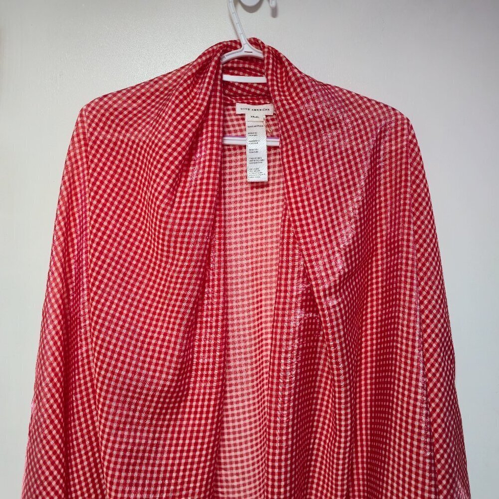 Red and White Checkered Good American Scarf Shiny New - Picture 5 of 6